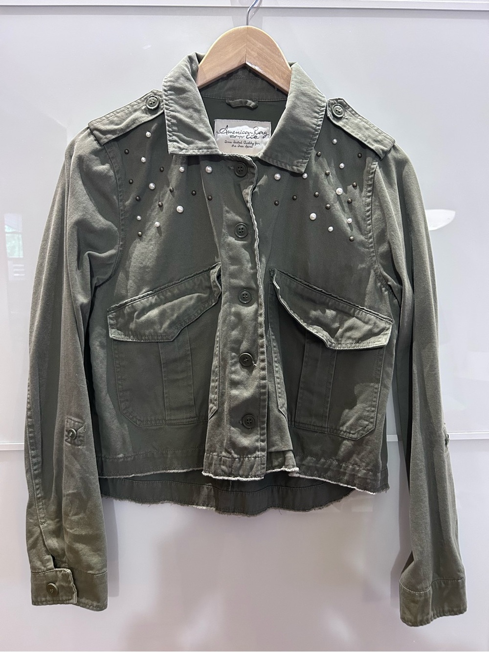 American Rag Olive Green Pearl Studded Jacket